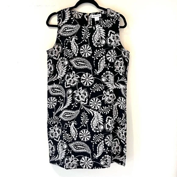 NY Artisan sleeveless dress floral paisley black white size 8 - Picture 1 of 10